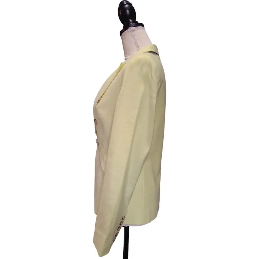 Linen Blazer Women’s Petite 4P Double Breasted Yellow Tailored Banana Republic